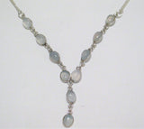 Jewelry > Necklaces > Womens Sterling Silver Baby Blue Gray Chalcedony Stone Y Necklace - Blingschlingers Jewelry