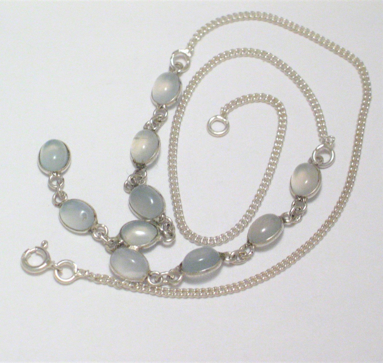 Jewelry > Necklaces > Womens Sterling Silver Baby Blue Gray Chalcedony Stone Y Necklace