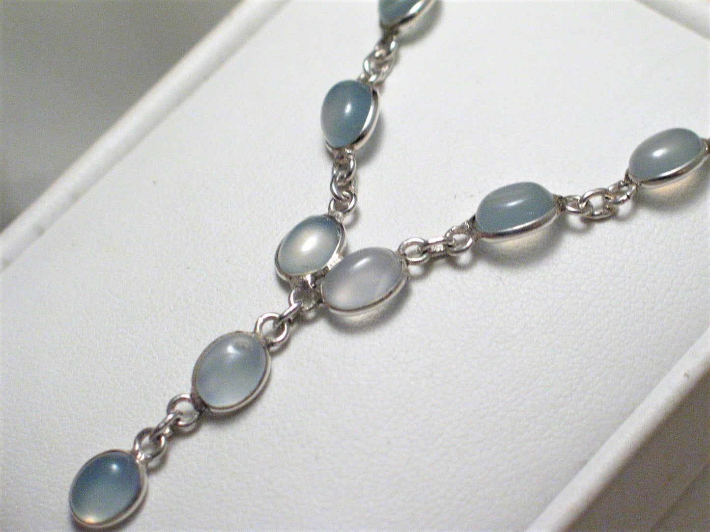 Jewelry > Necklaces > Womens Sterling Silver Baby Blue Gray Chalcedony Stone Y Necklace