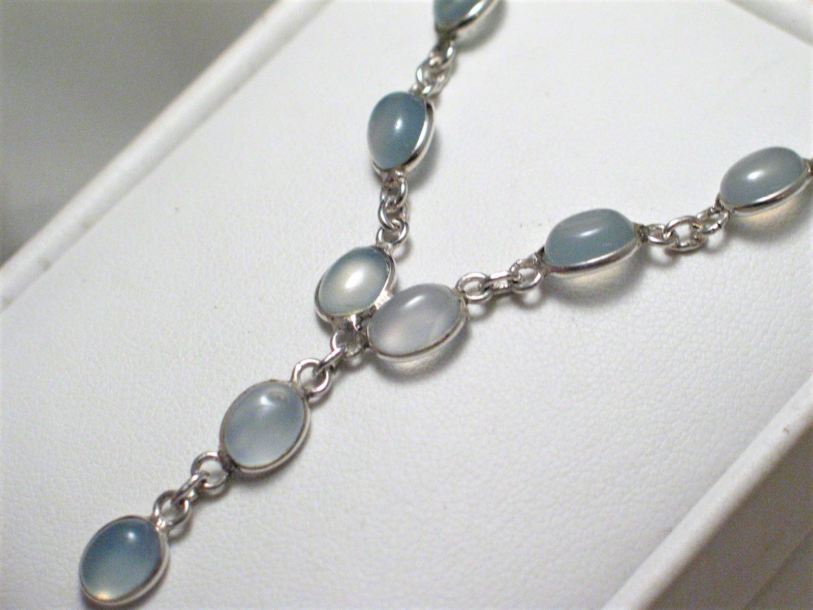 Jewelry > Necklaces > Womens Sterling Silver Baby Blue Gray Chalcedony Stone Y Necklace