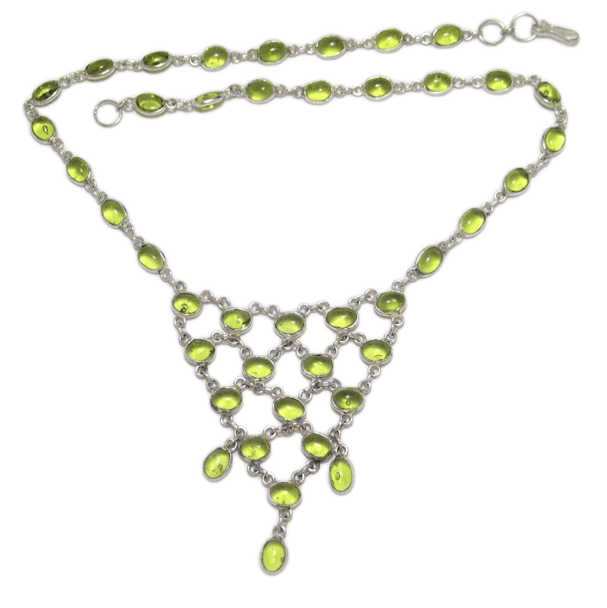Tennis Necklace, Sterling Silver 17.25" Limon Green Oval Stone Waterfall Tassel Necklace- Blingschlingers Jewelry