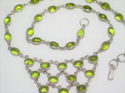 Tennis Necklace, Sterling Silver 17.25" Limon Green Oval Stone Waterfall Tassel Necklace