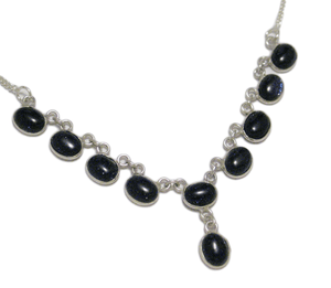 Jewelry > Necklaces > Womens Sterling Silver Midnight Blue Goldstone Y Necklace - Blingschlingers Jewelry