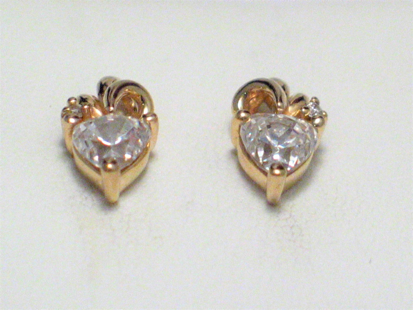 Stud Earrings, Shimmery Cz Heart & Billowy Plume Design 14k Gold Earrings