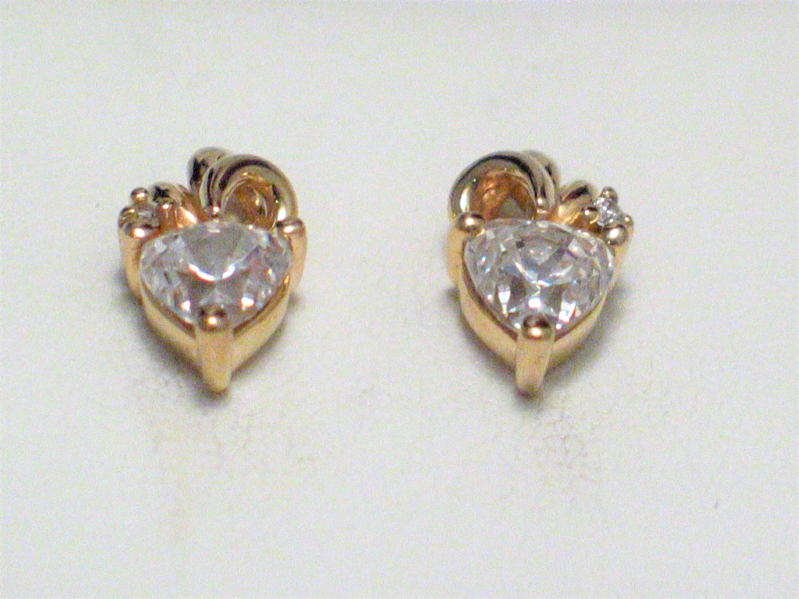 Stud Earrings, Shimmery Cz Heart & Billowy Plume Design 14k Gold Earrings