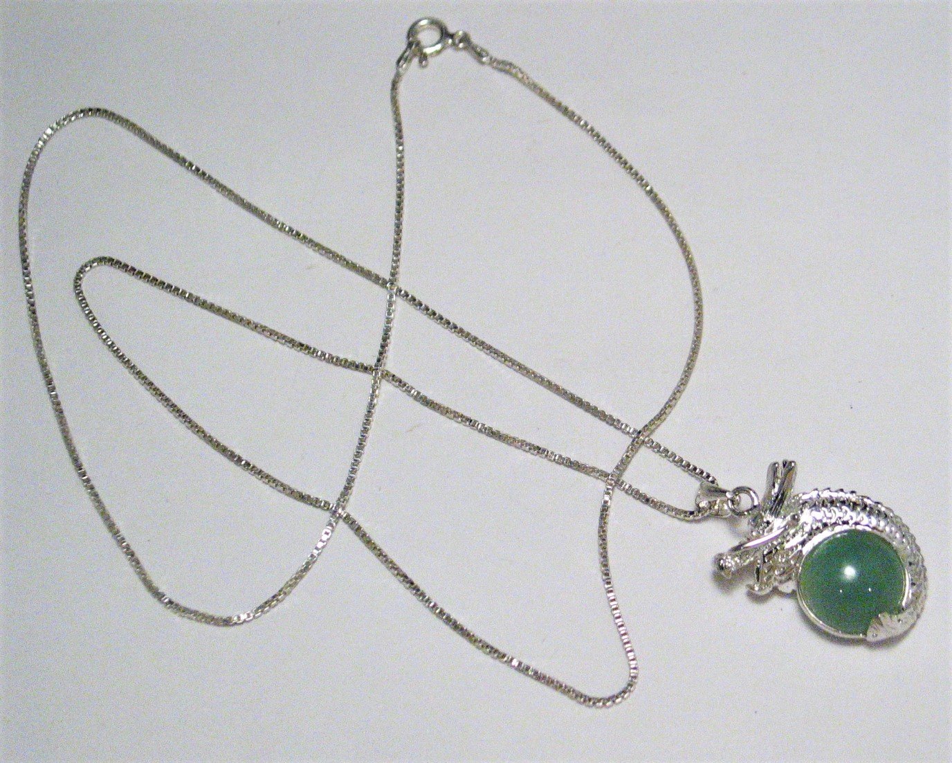 Jewelry Necklace Mens Womens 24" Sterling Silver Green Jade Dragon Pendant Necklace