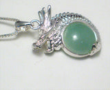 Jewelry Necklace Mens Womens 24" Sterling Silver Green Jade Dragon Pendant Necklace
