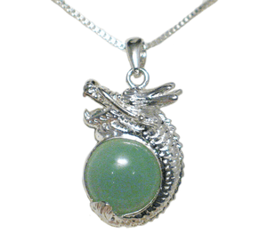 Jewelry Necklace Mens Womens 24" Sterling Silver Green Jade Dragon Pendant Necklace - Blingschlingers Jewelry