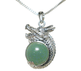Jewelry Necklace Mens Womens 24" Sterling Silver Green Jade Dragon Pendant Necklace - Blingschlingers Jewelry