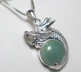 Jewelry Necklace Mens Womens 24" Sterling Silver Green Jade Dragon Pendant Necklace