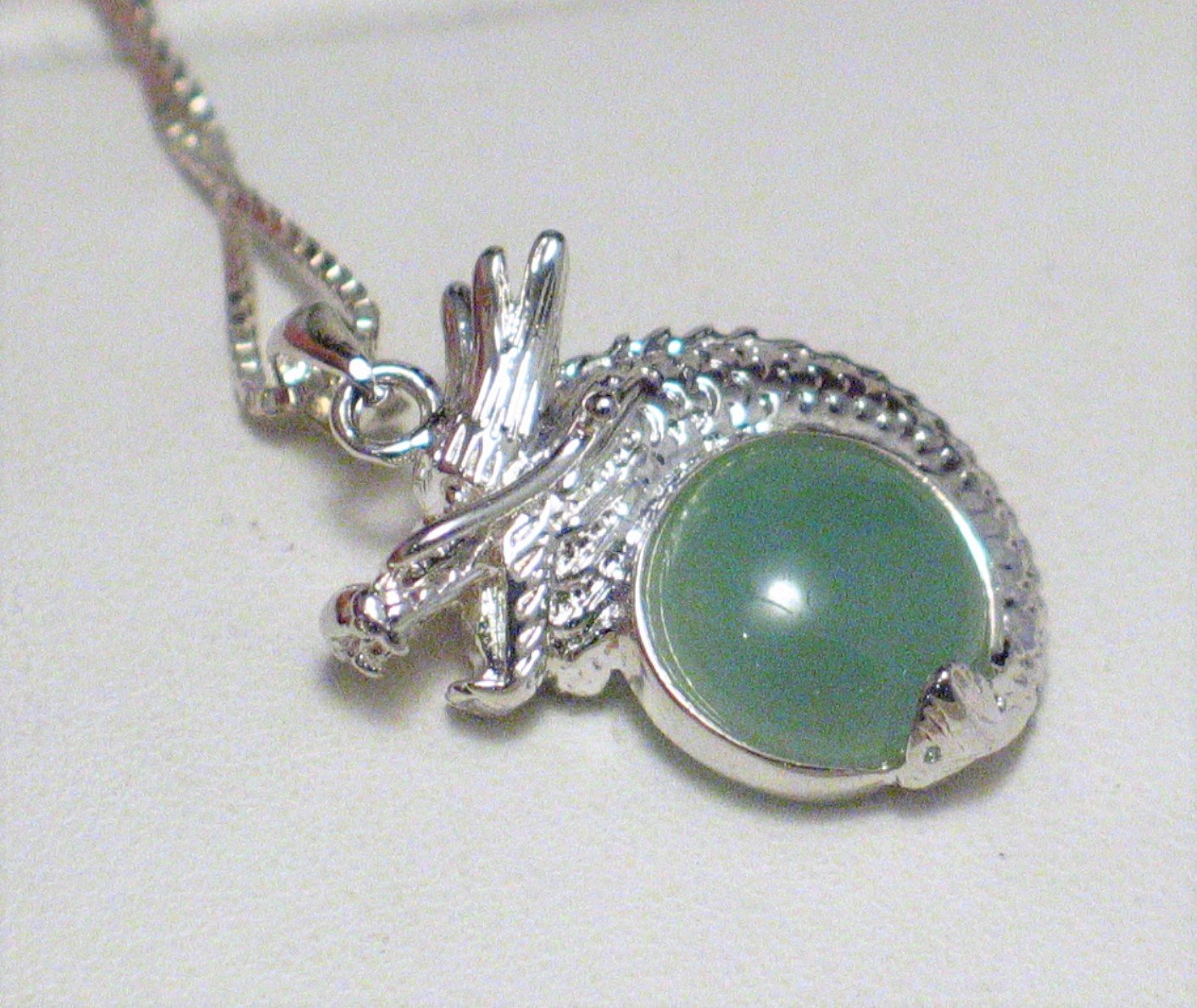 Jewelry Necklace Mens Womens 24" Sterling Silver Green Jade Dragon Pendant Necklace