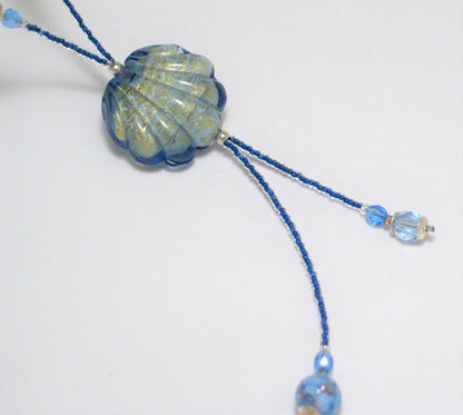 Used Jewelry > Necklaces | Womens Sterling Silver Blue Venetian Glass Clam Shell Beaded Necklace  21-22.5"