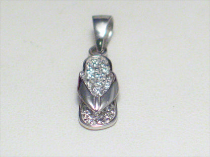 Jewelry Pendant Sterling Silver Pave Cubic Zirconia Sandal Flip Flop Pendant