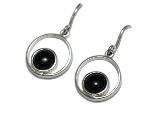 Dangle Earrings, Womens Chic Circle Design Black Stone Circle Drop Earrings - Blingschlingers Jewelry