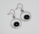 Jewelry Earrings | Womens Sterling Silver Chic Circle Design Black Stone Dangle Earrings
