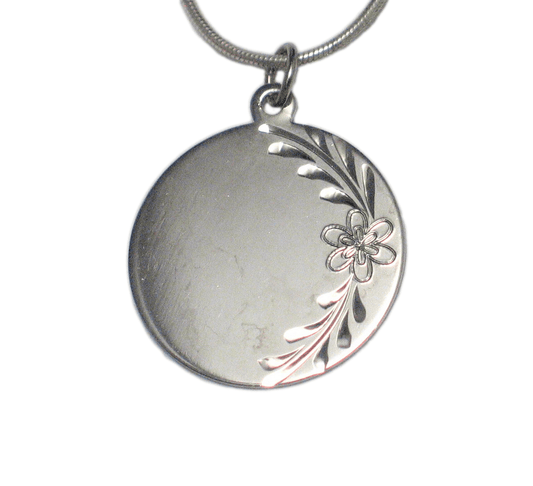 Used Jewelry Necklace | Womens 16" Sterling Silver Etched Floral Design Engraveable Reflective Disc Pendant Necklace - Blingschlingers Jewelry