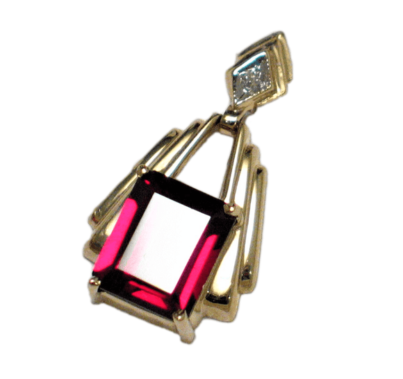 Jewelry Pendant | Womens 10k Gold Luxurious Retro Garnet & Diamond Pendant - Blingschlingers Jewelry