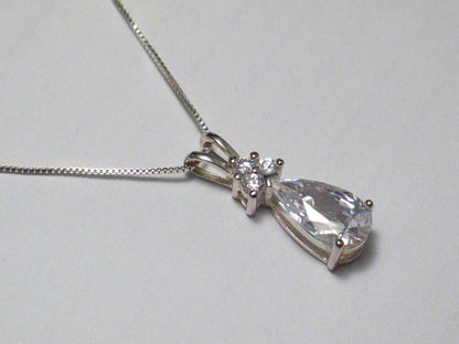 Jewelry Necklace | Womens Sterling Silver 18" Sparkly Tear Drop Cz Pendant Necklace