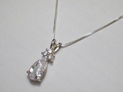 Jewelry Necklace | Womens Sterling Silver 18" Sparkly Tear Drop Cz Pendant Necklace