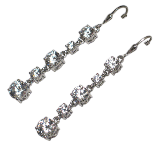 Dangle Earrings, Womens Ultimate Sparkly Cz Stone Sterling Silver Long Drop Earrings - Discount Pre-owned Jewelry - Blingschlingers