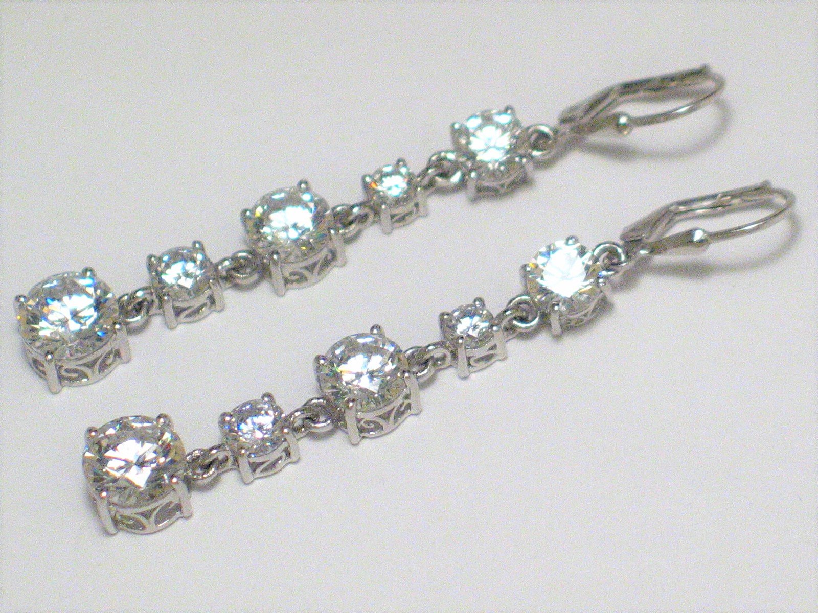 Jewelry Earrings | Womens Ultimate Shimmer Sterling Silver Long Cz Dangle Earrings