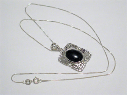 Back in Black | Sterling Silver Necklace Pendant set w/ Black Onyx Stone 18" - Blingschlingers Jewelry