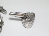 Used Jewelry Cufflinks & Tie Tack set | Mens Modern Retro Sterling Silver Etched Diamond Cut Design Bullet Back Cufflinks & Tie Tack Set