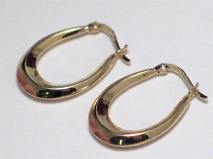 Hoop Earrings, Womens 1" Oval Horseshoe Style Sterling Silver Gold Hoop Earrings