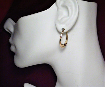 Hoop Earrings, Womens 1" Oval Horseshoe Style Sterling Silver Gold Hoop Earrings