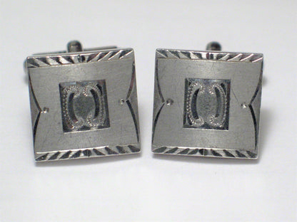 Used Jewelry Cufflinks | Mens Suave Sterling Silver Satin Diamond Cut Design Square Cufflinks