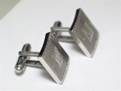 Used Jewelry Cufflinks | Mens Suave Sterling Silver Satin Diamond Cut Design Square Cufflinks