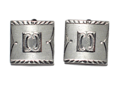Used Jewelry Cufflinks | Mens Suave Sterling Silver Satin Diamond Cut Design Square Cufflinks - Blingschlingers Jewelry