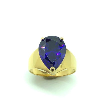 Jewelry Pre-owned | Big Gold Sterling Silver Purple Cz Chevron Design Ring