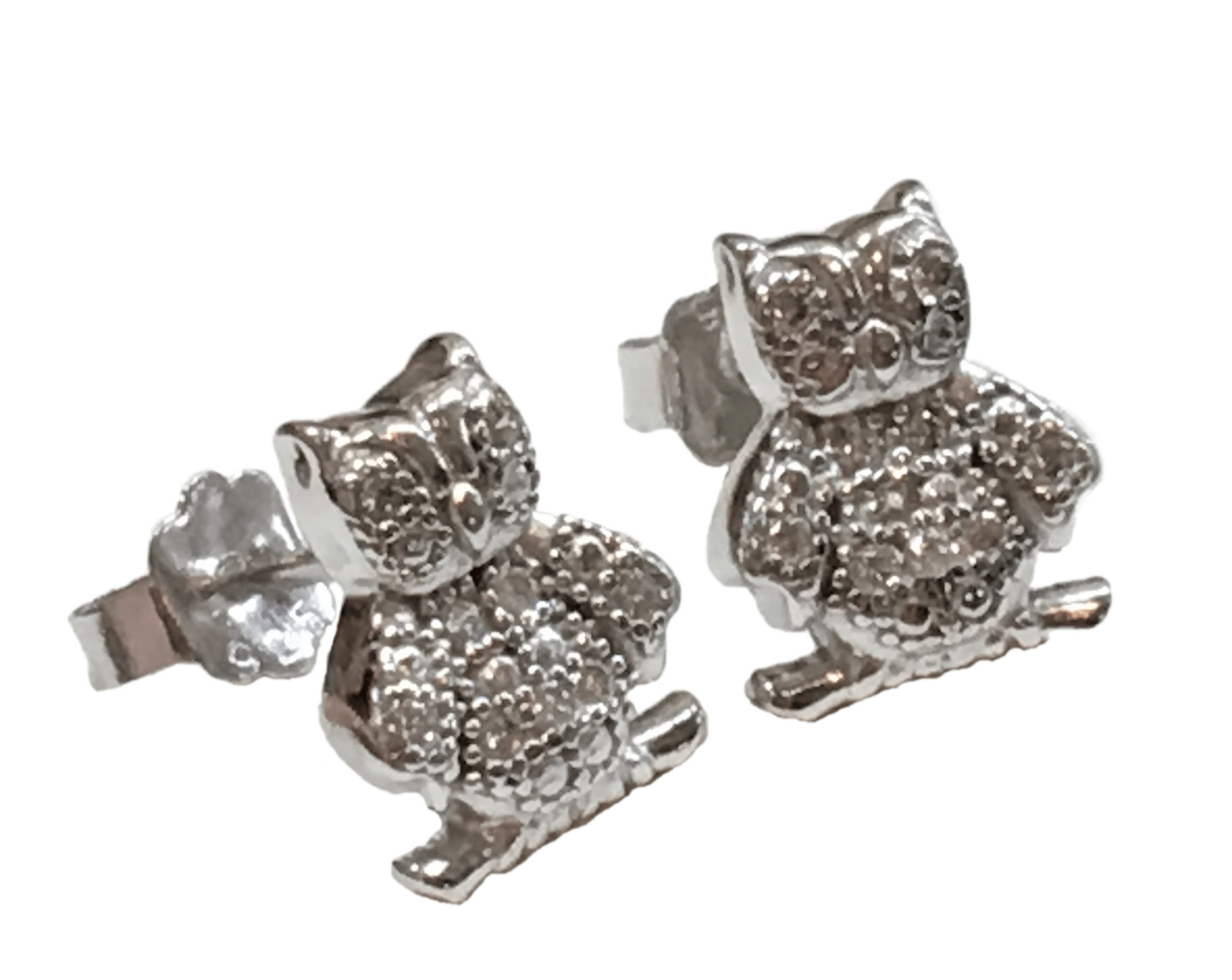 Stud Earrings, Mens Womens Glittering Cz Wise Owl Bird Sterling Silver Earrings - Blingschlingers Jewelry