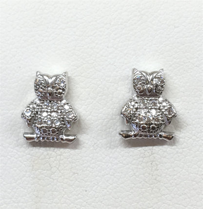 Stud Earrings, Mens Womens Glittering Cz Wise Owl Bird Sterling Silver Earrings- Blingschlingers Jewelry