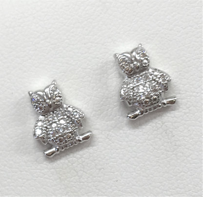 Jewelry Earrings | Mens Womens Sterling Silver Pave Cz Wise Owl Bird Earrings- Blingschlingers Jewelry