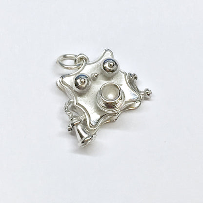 3D Charm - Mens Womens Vintage Sterling Silver Hand Crank Phone Bracelet Charm - Pendant - Discount Estate Jewelry- Blingschlingers