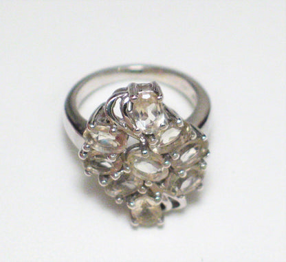 Cluster Ring, sz6 Pre-owned Gemporia's Light Yellow Oval Heliodor Stone Cocktail Ring
