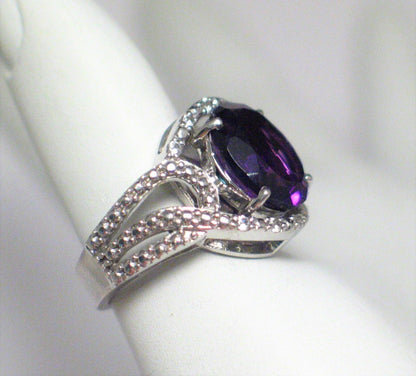 Jewelry > Ring > Womens sz 5.25 Sterling Silver Purple Amethyst Stone Ring