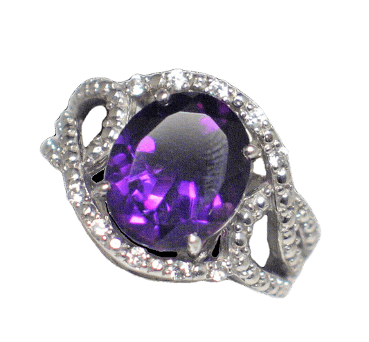 Sterling Silver Ring, sz5.25 used Beautiful Purple Amethyst Gemstone Fancy Cocktail Ring
