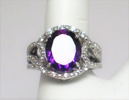 Jewelry > Ring > Womens sz 5.25 Sterling Silver Purple Amethyst Stone Ring