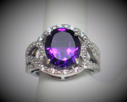 Jewelry > Ring > Womens sz 5.25 Sterling Silver Purple Amethyst Stone Ring