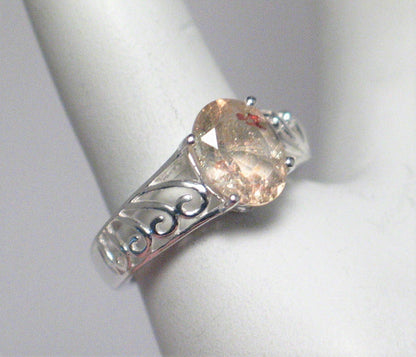 Ring, sz 5.25 Sterling Silver Filigree Sunstone Ring