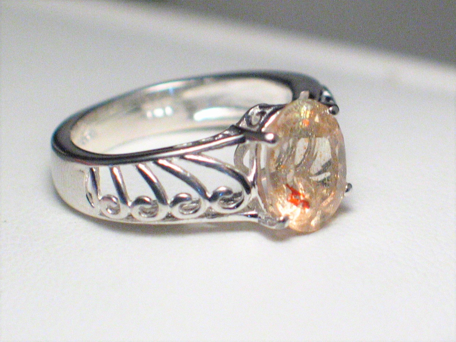 Jewelry > Womens > Ring | sz 5.25 Sterling Silver Filigree Sunstone Ring