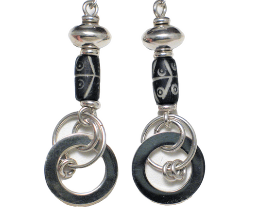 Sterling Silver Earrings, Chic Boho Style Beaded Circle Cluster Dangle Earrings - Blingschlingers Pre-owned Jewelry