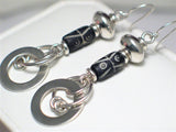 Earrings Estate | Womens Sterling Silver Bold Carved Circle Dangle Earrings- Blingschlingers Jewelry