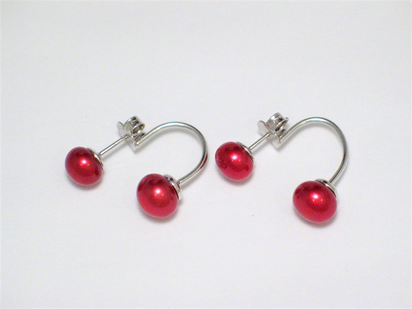 Sterling Silver Earring Jackets - Convertible Stud to Semi Hoop Front Back Style, Red Pearl Earrings!