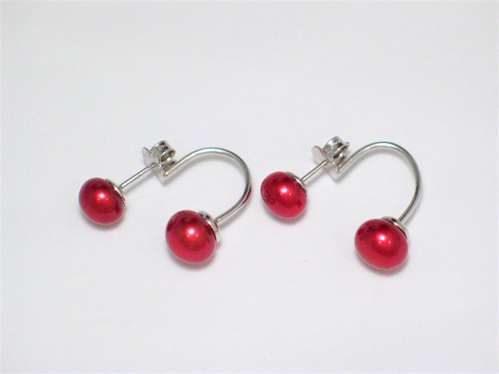 Sterling Silver Earring Jackets - Convertible Stud to Semi Hoop Front Back Style, Red Pearl Earrings!