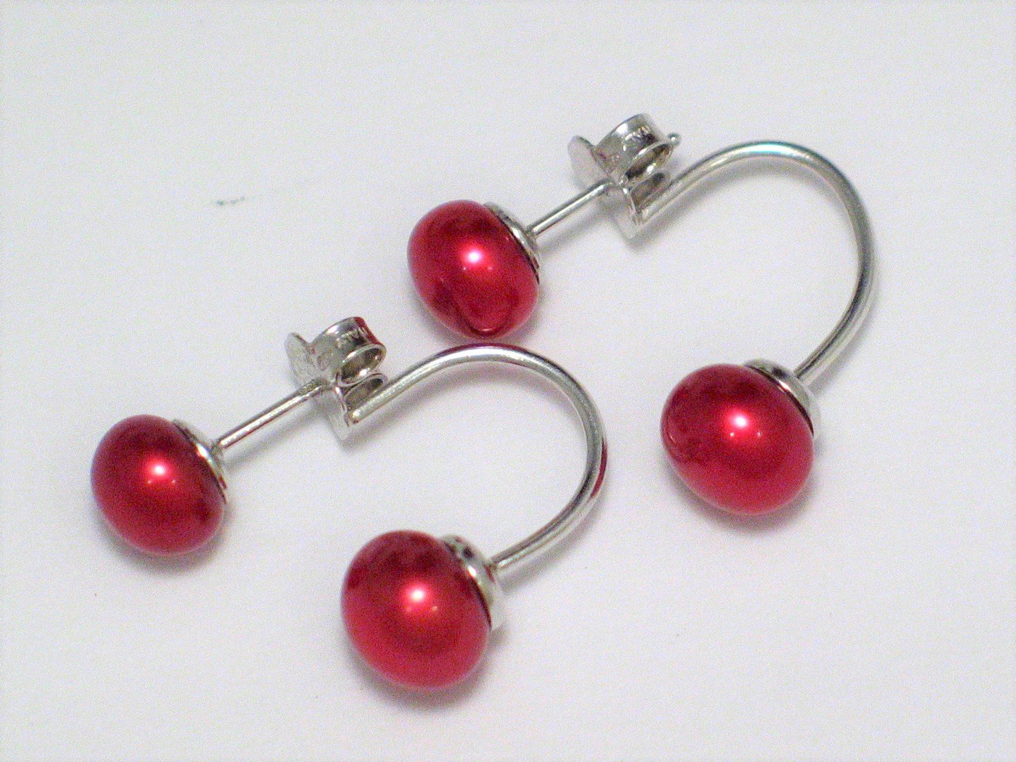 Metallic Style Cherry Earrings, Womens Sterling Silver Pearl Earring Jackets - Convertible Hoop Jacket w/ Stud - Blingschlingers Jewelry