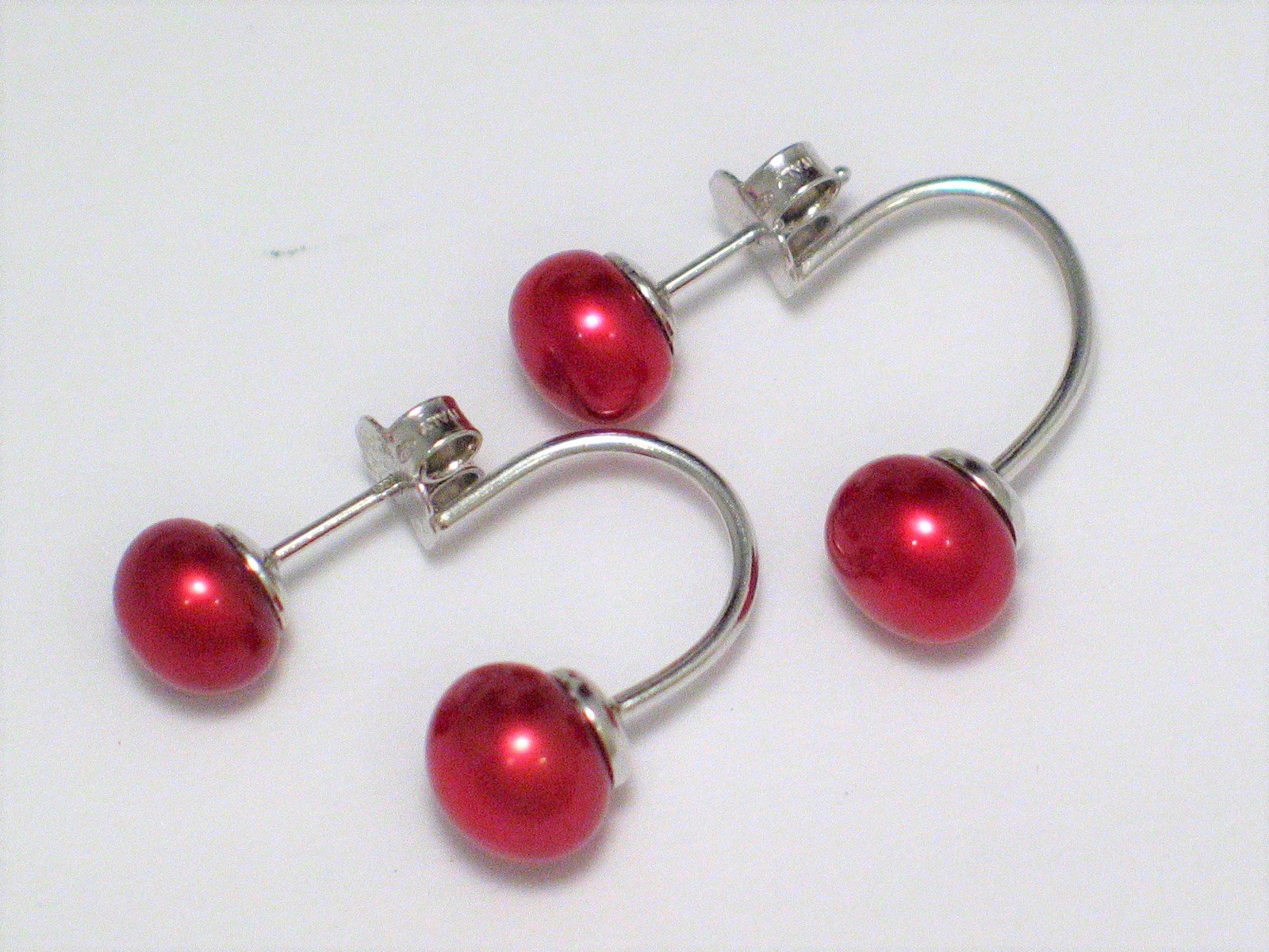 Metallic Style Cherry Earrings, Womens Sterling Silver Pearl Earring Jackets - Convertible Hoop Jacket w/ Stud - Blingschlingers Jewelry